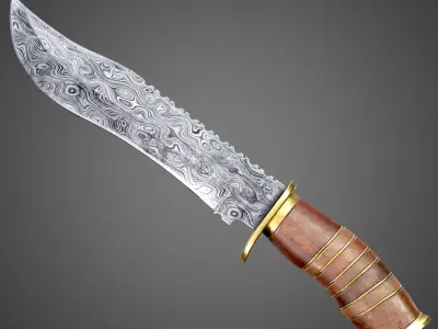 Damascus Steel Knife AAA PBR Game Ready Melee Asset Low-poly 3D model