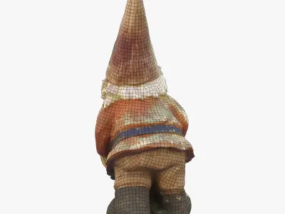 Garden gnome with wheelbarrow Low-poly 3D model