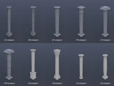 30 Low-poly Columsns Low-poly 3D model