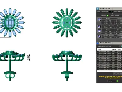 Sunburst Baguette Diamond Stud Earrings 3D print model