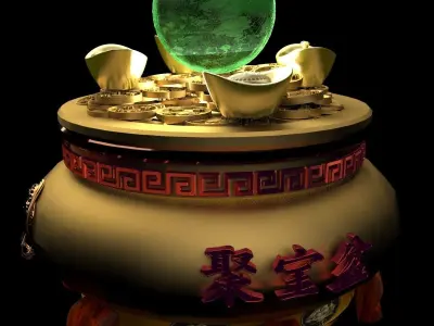 Chinese gold Ingot  pot  3D model