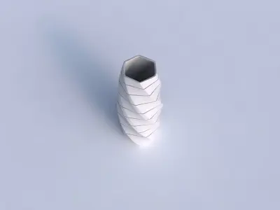 Vase twisted hexagon with hard horizontal dents 3D print model