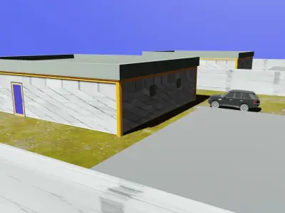 house garage with car in it Low-poly 3D model