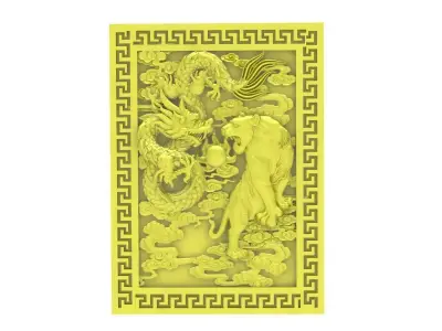 Chinese Dragon Relief Panel with Greek Border Design  4025 3D print model