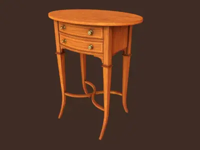 Vintage oval side table with drawers  Low-poly 3D model