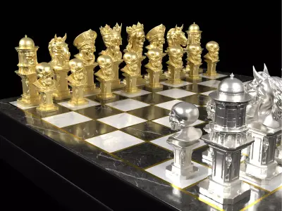 Gothic Skull Chess Set Horror Design 3D print model