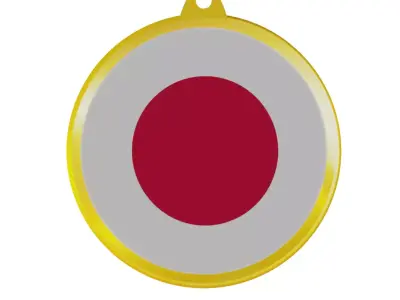 Japan Flag on a luxury golden medal badge 3D model
