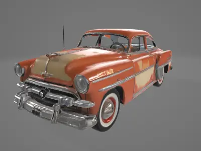 Retro 1950s Car 3D Model - Vintage Design with Rough Edges Low-poly 3D model