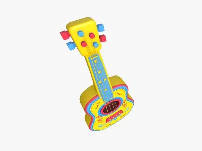 Cartoon Mexican Guitar A02 Yellow Blue - Music Instrument Design Low-poly 3D model