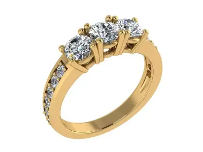 Ring115 three stone diamond engagement ring gold 3D print model