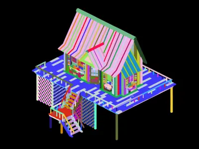 gAME Wood Stitch House 03 3D model