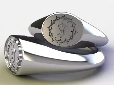 Letter J Signet Ring 3D print model