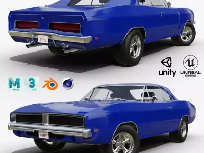 Classic Muscle Car - Animation and Game-Ready Low-poly 3D model