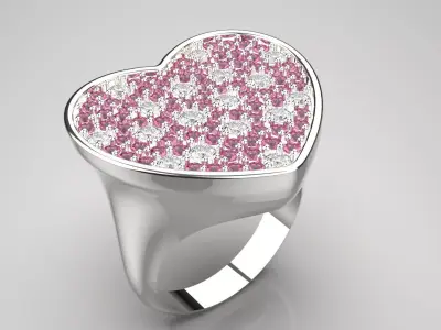 White Gold and Gemstone Heart STL Ring Model jr00182 3D print model