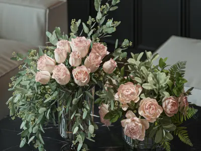 Flower Set 054 Rose seeded eucalyptus 3D model