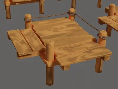 Toon Wooden Bridge Full Pack Low-poly 3D model