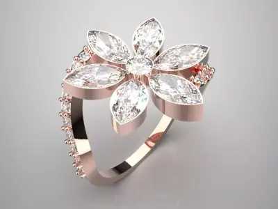 Luxury Rose Gold Flower Ring with Diamonds Model jr00177 3D print model