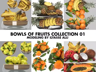 bowls of fruits collection 01 3D model
