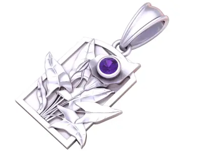 Floral Relief Rectangle Pendant 3D Printable Model 3D print model