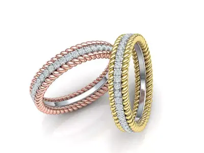 Rope Diamond Band Ring 3dmodel Three finger size 3D print model