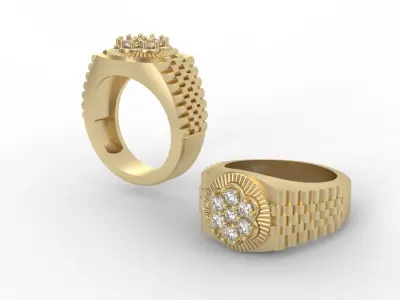 Luxury watch like mens ring 7 stones 3D print model