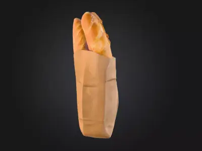 Baguettes in a Paper Bag Low-poly 3D model
