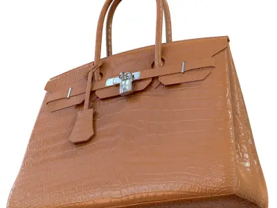 Hermes Birkin Bag Beige Crocodile Leather Low-poly 3D model