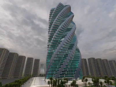 tower futuristic building with spiral design 3D model
