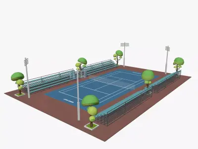 Cartoon Tennis Court Low-poly 3D model