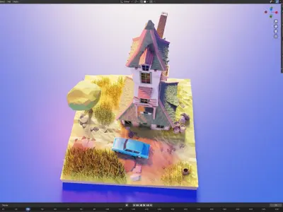 Isometric House with car  Low-poly 3D model