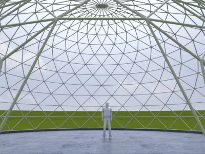 Dome - Triangulated with entry opening and foundation Low-poly 3D model