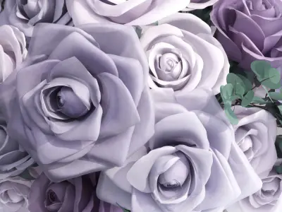 Realistic Lavender violet purple Europe Roses glass Vase 3D model