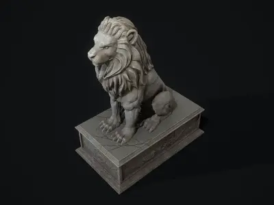 Lion Statue PBR Low-poly 3D model