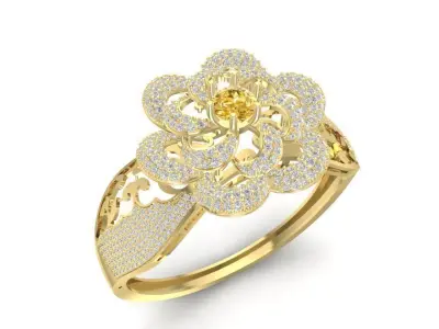 Floral Diamond Ring with Green Gemstone Center 1214 3D print model