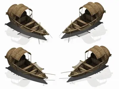 Game Traffic - Small wooden boat 02 3D model