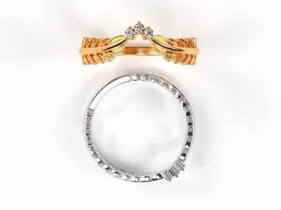 gold flower ring with diamonds 3D print model