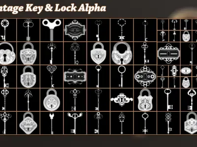 80 Vintage Key and Lock 3D Model   Alpha   Brush 3D model