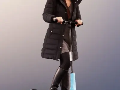 Vivian 11680 - Woman in Winter clothing standing on scooter 3D model