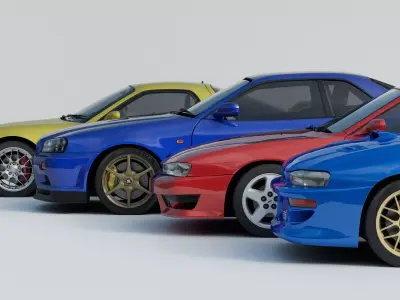 JDM Car Pack 1 WRX STI GT-R Silvia S14 RX-7 3D model