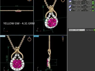 Solitaire Women Pendants 3dm STL OBJ FBX Render Details 3D print model 2