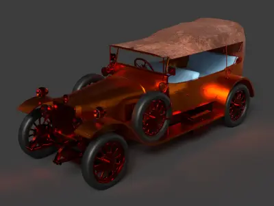 Orange vintage car Low-poly 3D model