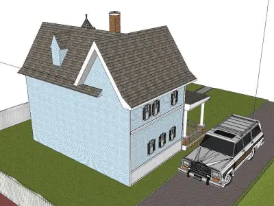 Nobility-History-Castle-Villa-021 victorian house with car 3D model