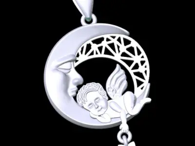 Moon And Baby Angel Pendant 3D print model