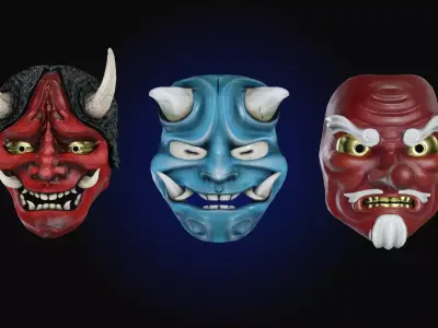 Low Poly Japanese Masks Low-poly 3D model