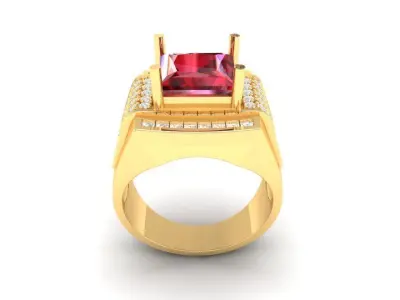 Luxury Square Ruby Men Ring with Diamond Accents 3D Model 140 3D print model