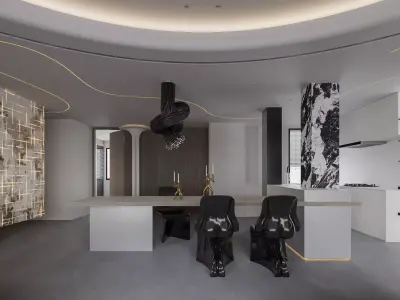 Modern living room dining room interior scenes  3D model 24