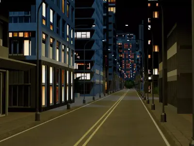 City Downtown Skyscraper Street 09 - NIGHT Low-poly 3D model