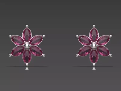 3D File for Marquise Gemstone Flower Stud Earring je0084 3D print model