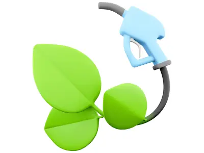 3d Fuel handle pump nozzle and hose with green leaves icon 3D model