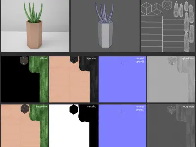 Copper Potted Cactus Set 3D model